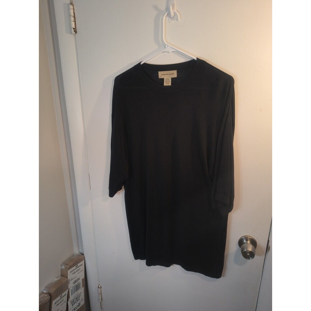 Pronto Uomo Mens 100% Silk Knit Shirt M Black Short Sleeve 2-Ply Crew Neck